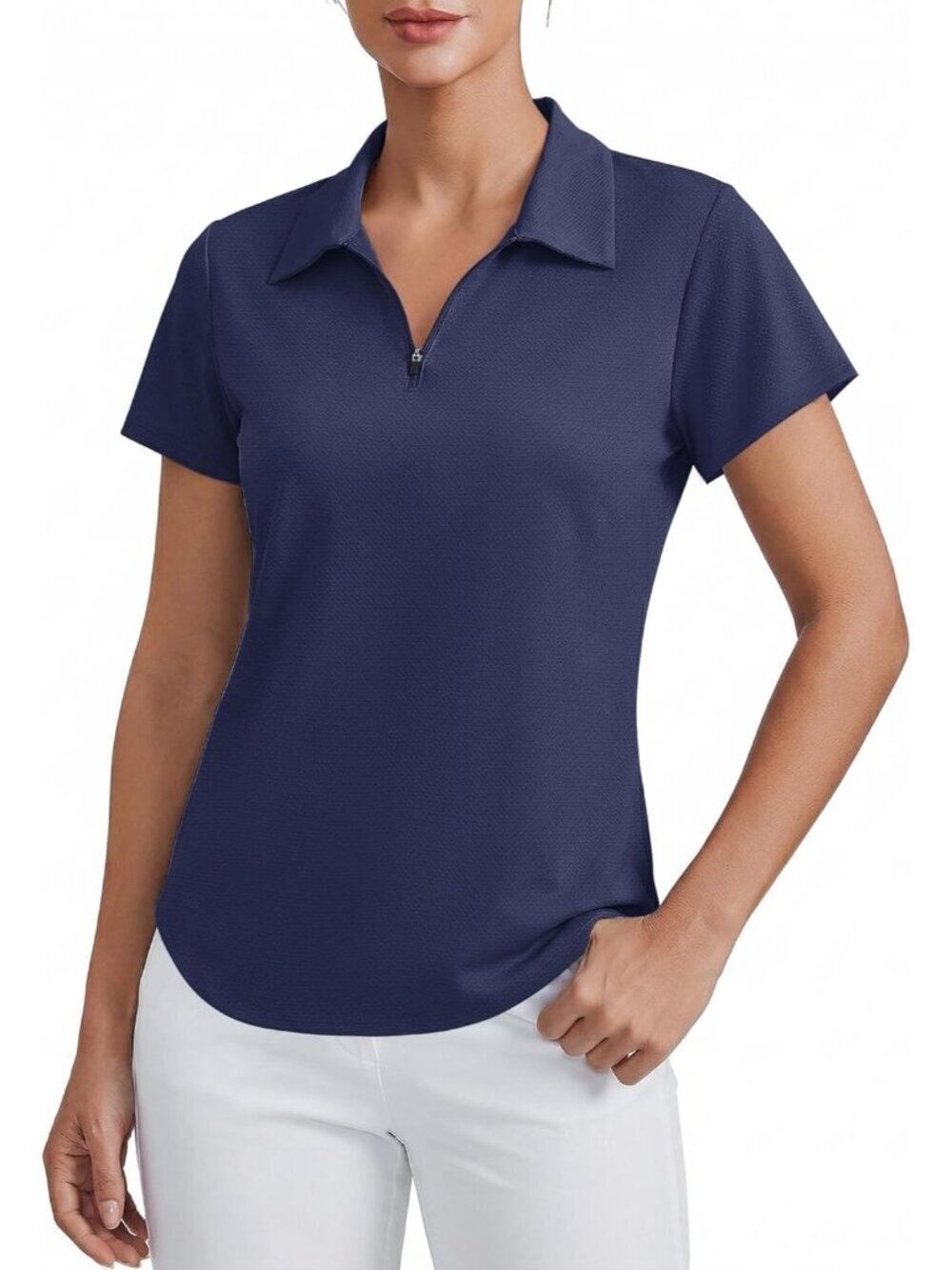 Womens Navy  Golf Shirt Short Sleeve UPF 50+ Tennis Polo 1/4 Zip Quick Dry++